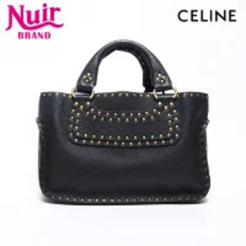 Celine Studded Leather Logo Handbag Black